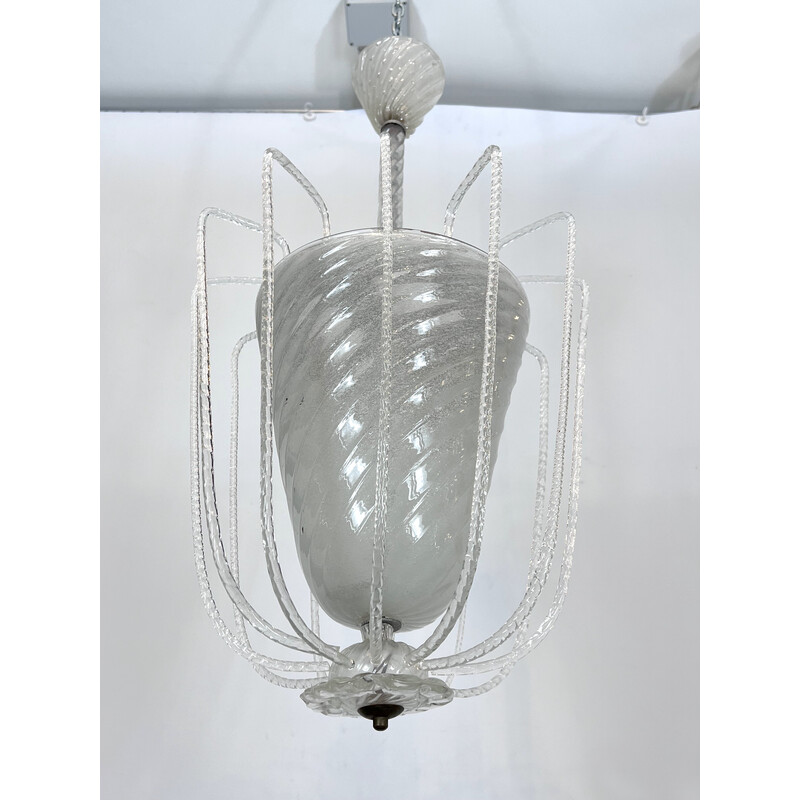 Vintage Art Deco chandelier in Murano glass by Venini, Italy 1940s