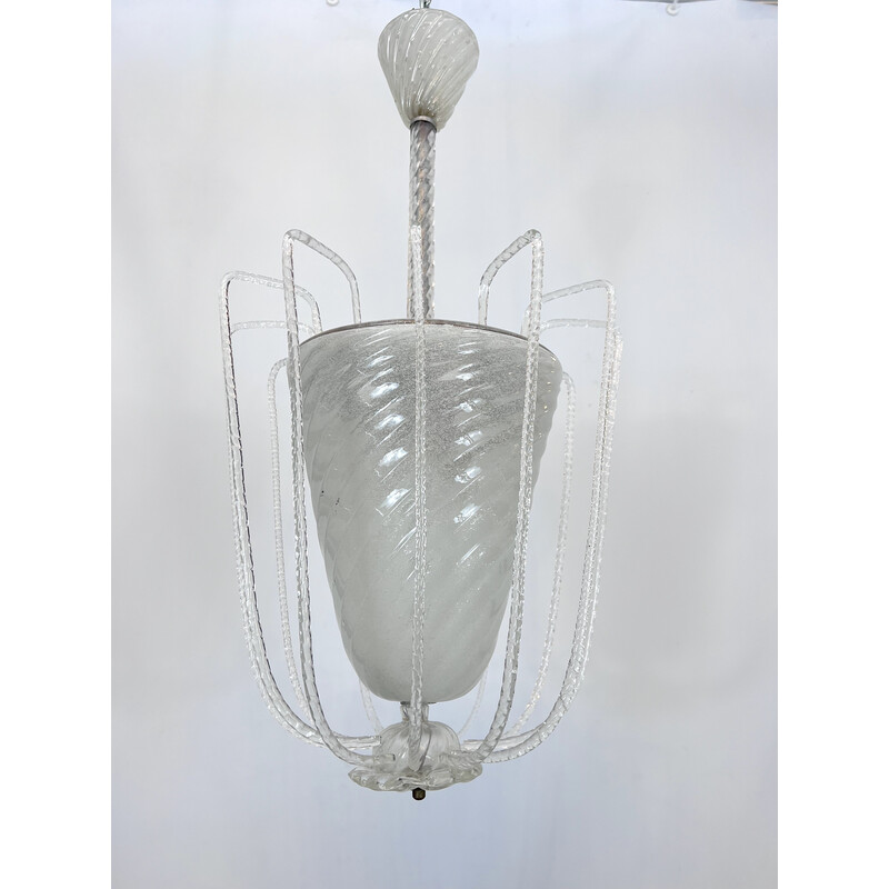 Vintage Art Deco chandelier in Murano glass by Venini, Italy 1940s