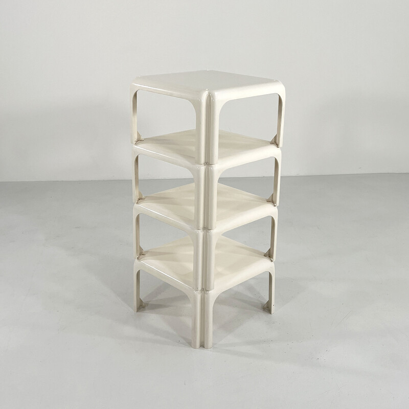 Conjunto de 4 mesas empilháveis Elena de plástico branco de Vico Magistretti para Artemide, 1970s