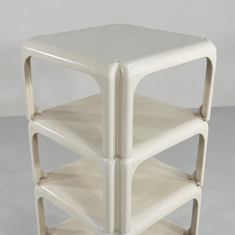 Set van 4 vintage Elena stapelbare tafels in wit plastic van Vico Magistretti voor Artemide, 1970.