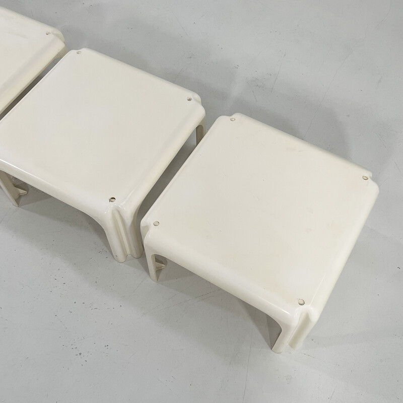 Set of 4 vintage Elena stackable tables in white plastic by Vico Magistretti for Artemide, 1970s