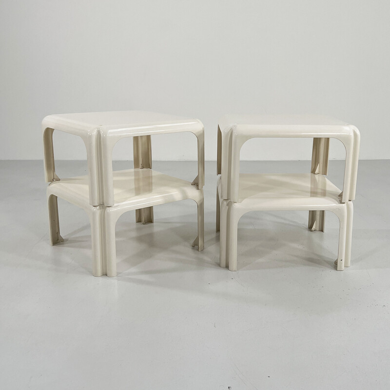 Set of 4 vintage Elena stackable tables in white plastic by Vico Magistretti for Artemide, 1970s