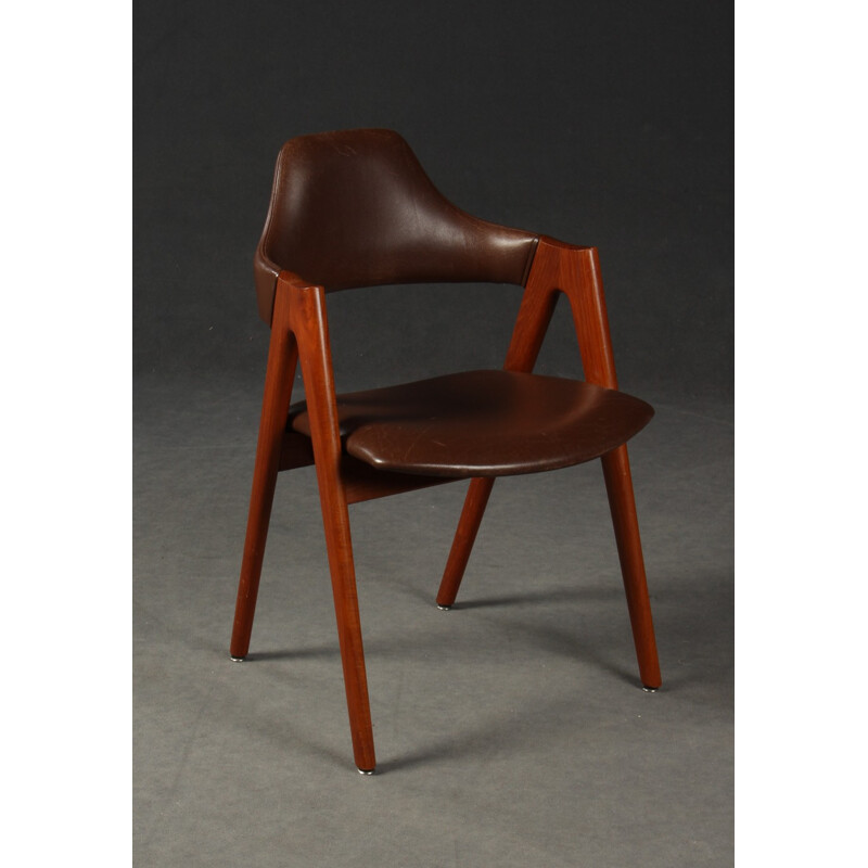 Leathered Compass Teak Chair by Kai Kristiansen for SVA Møbler - 1960s 