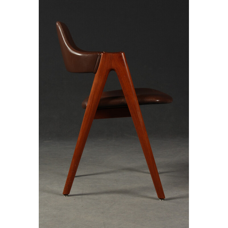 Leathered Compass Teak Chair by Kai Kristiansen for SVA Møbler - 1960s 
