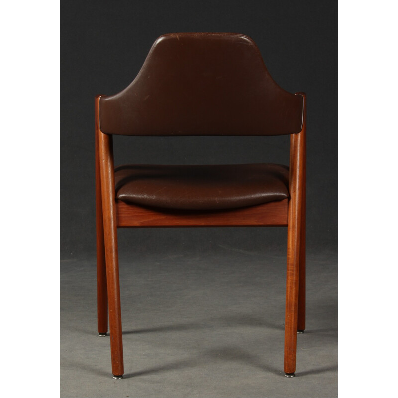 Leathered Compass Teak Chair by Kai Kristiansen for SVA Møbler - 1960s 