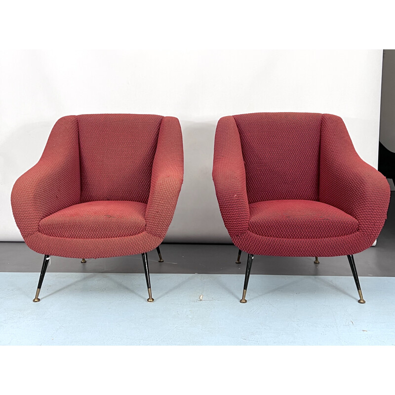 Paar vintage lounge stoelen van Gigi Radice voor Minotti, Italië 1950