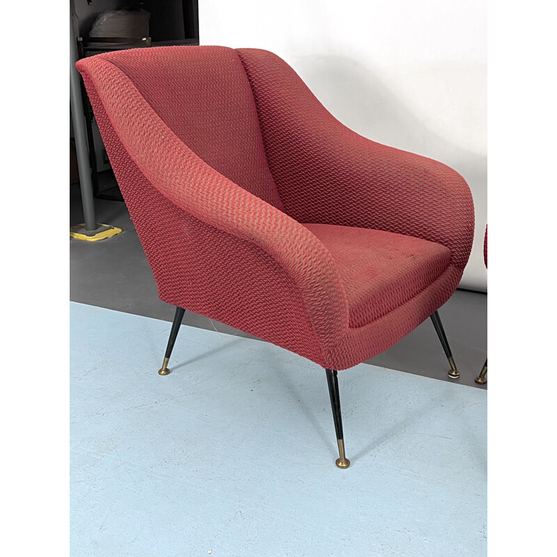 Ein Paar Vintage-Sessel aus Messing und Stoff von Gigi Radice für Minotti, Italien 1950er Jahre