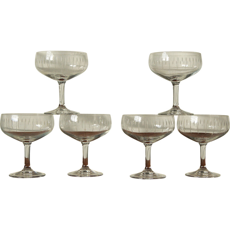 Conjunto de 6 taças de champanhe Ripple vintage