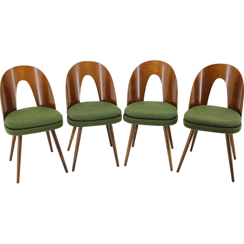 Set of 4 vintage dining chairs in walnut by Antonin Suman, Czechoslovakia 1960s