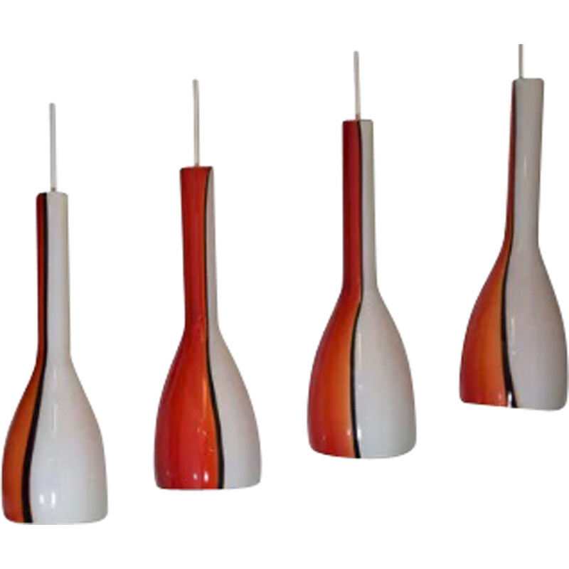 Conjunto de 4 candeeiros suspensos de vidro Murano vintage de Vistosi Luciano , Itália 1960