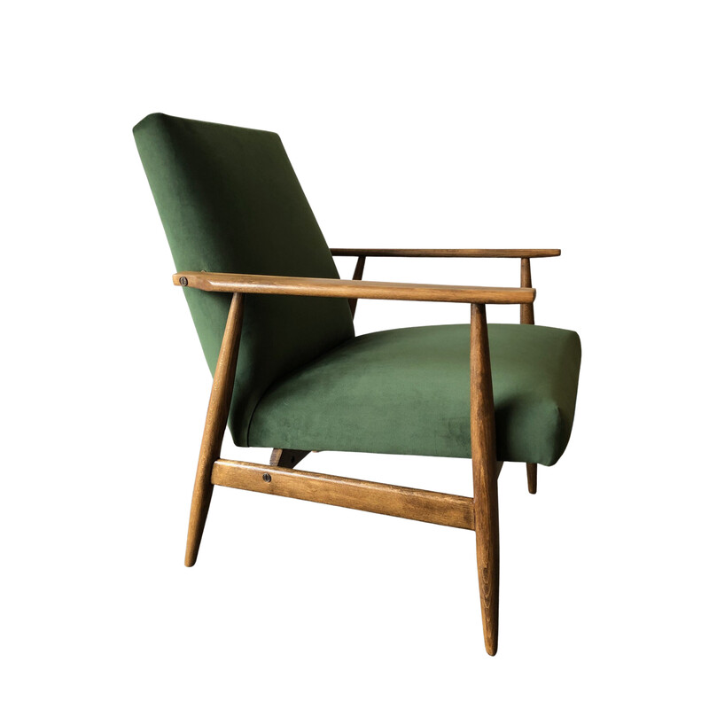 Pair of vintage beech and green velvet armchairs by Henryk Lis, 1960s