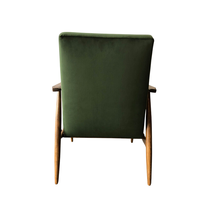 Pair of vintage beech and green velvet armchairs by Henryk Lis, 1960s