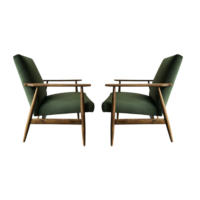 Paire de fauteuils vintage en hêtre et velours vert par Henryk Lis, 1960