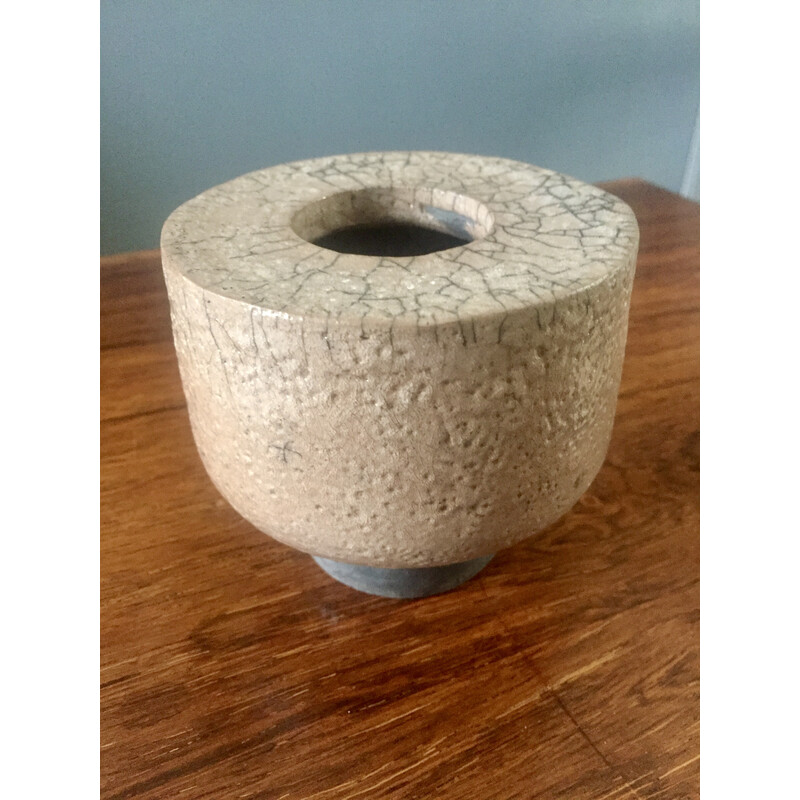 Vase vintage en raku par Raphael Giarrusso, 1970