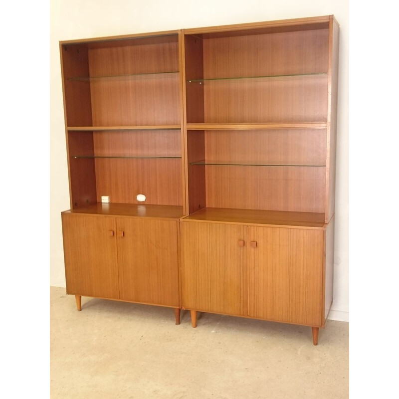 Teak bookcase with a window door - 1950s