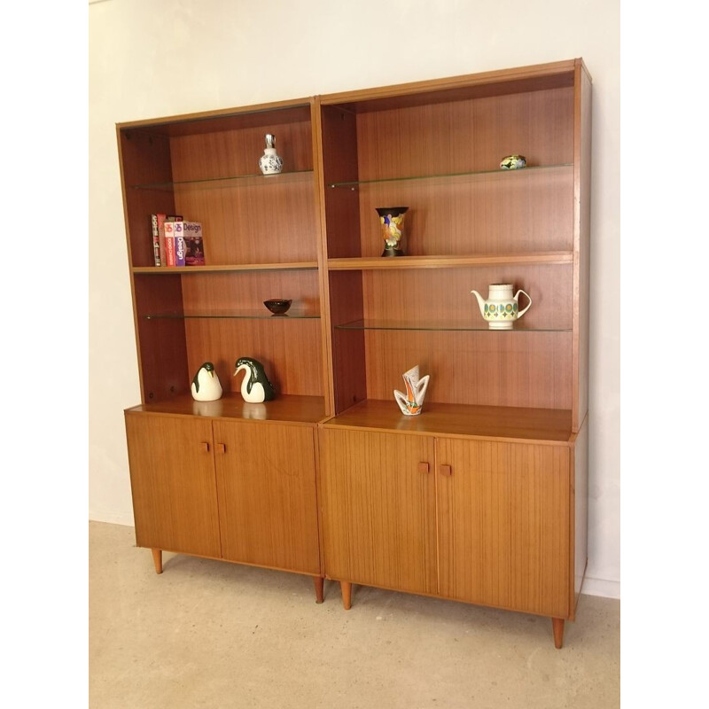 Teak bookcase with a window door - 1950s