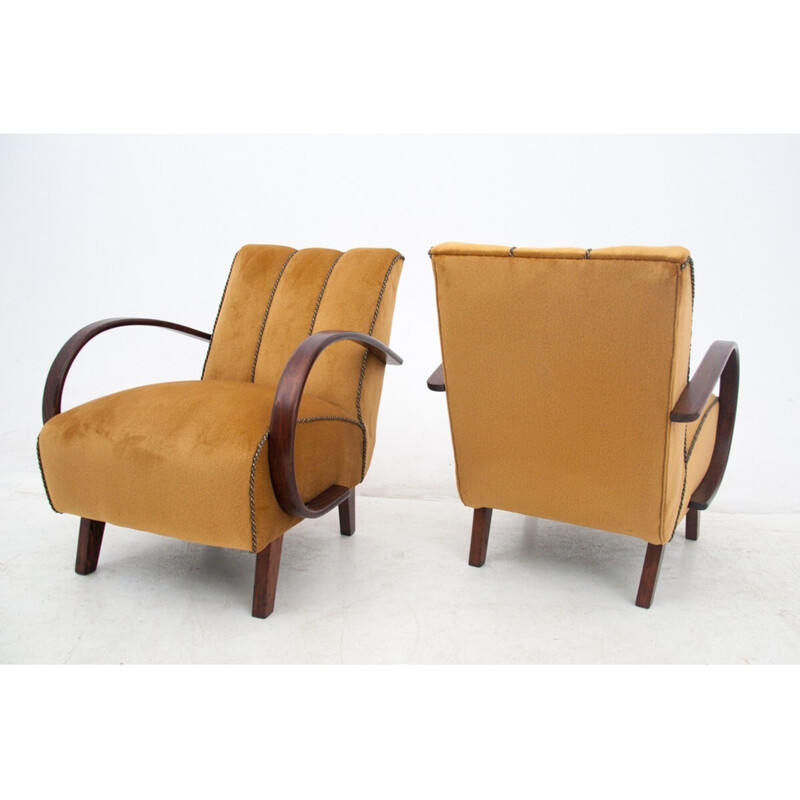 Paar vintage Art Deco eiken fauteuils van J. Halabala, Tsjechië jaren 1930