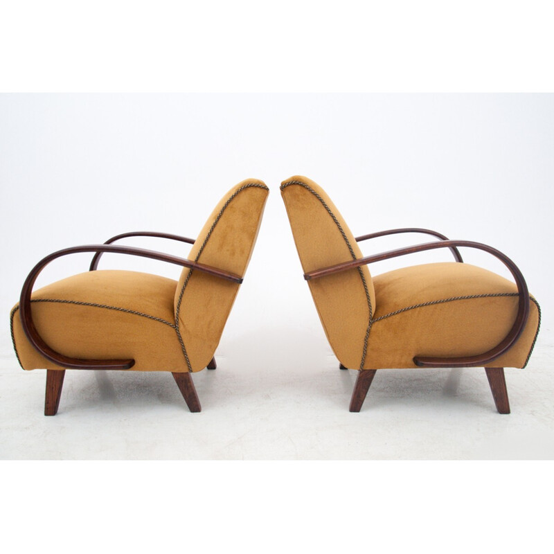 Paire de fauteuils vintage Art déco en chêne par J. Halabala, République tchèque 1930