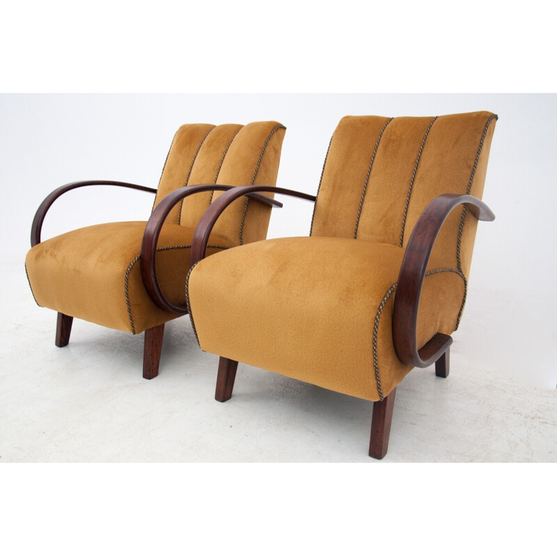 Pair of vintage Art Deco oak armchairs by J. Halabala, Czech Republic 1930s