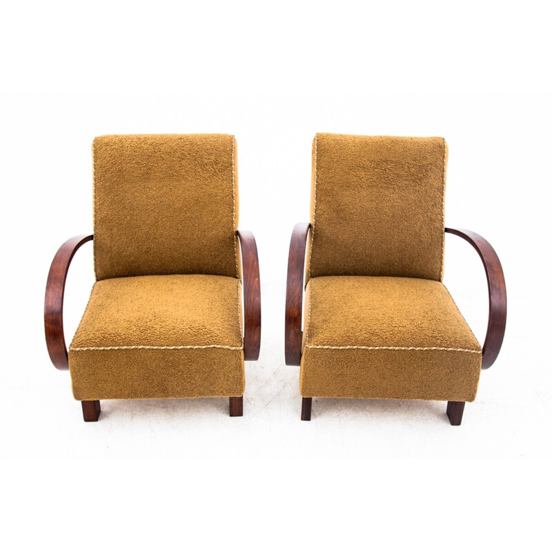 Pair of vintage armchairs in yellow fabric by J. Halabala, Czechoslovakia 1930s