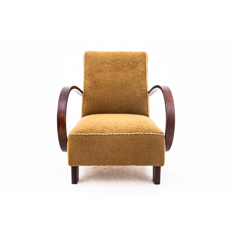 Pair of vintage armchairs in yellow fabric by J. Halabala, Czechoslovakia 1930s