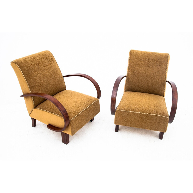 Paire de fauteuils vintage en tissu jaune par J. Halabala, Tchécoslovaquie 1930