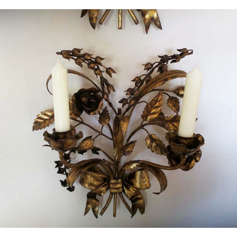 Pair of vintage wall lamps in gilded sheet metal by Hans Kögl, 1960s