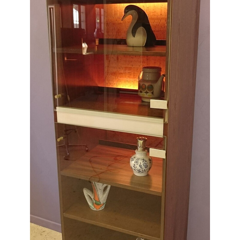 Rosewood bookcase with glass door and neons - 1970s