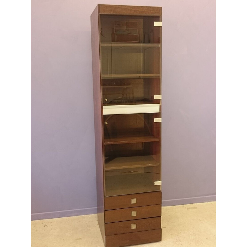 Rosewood bookcase with glass door and neons - 1970s