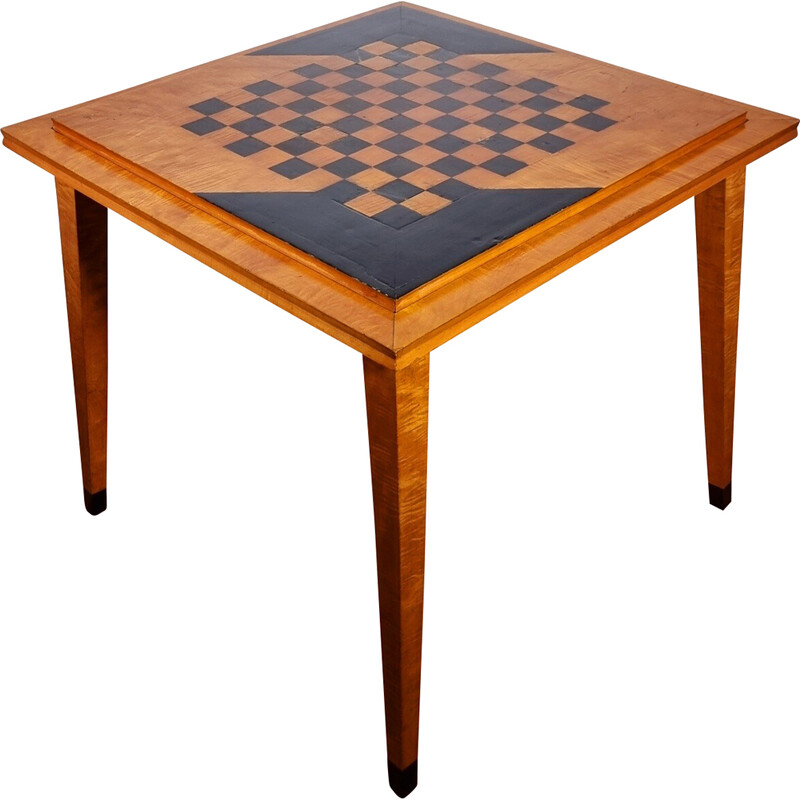 Mesa de juego Thonet vintage en sicomoro, amaranto y chapa de madera, 1950