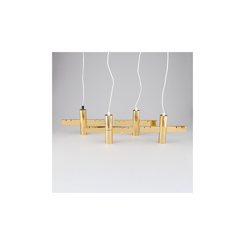 Set of 4 vintage golden brass pendant lamps by Hans Agne Jakobsson for Markaryd, Sweden 1960s