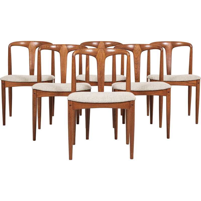 Set di 6 sedie danesi Juliane di metà secolo in teak di Johannes Andersen per Uldum, 1960