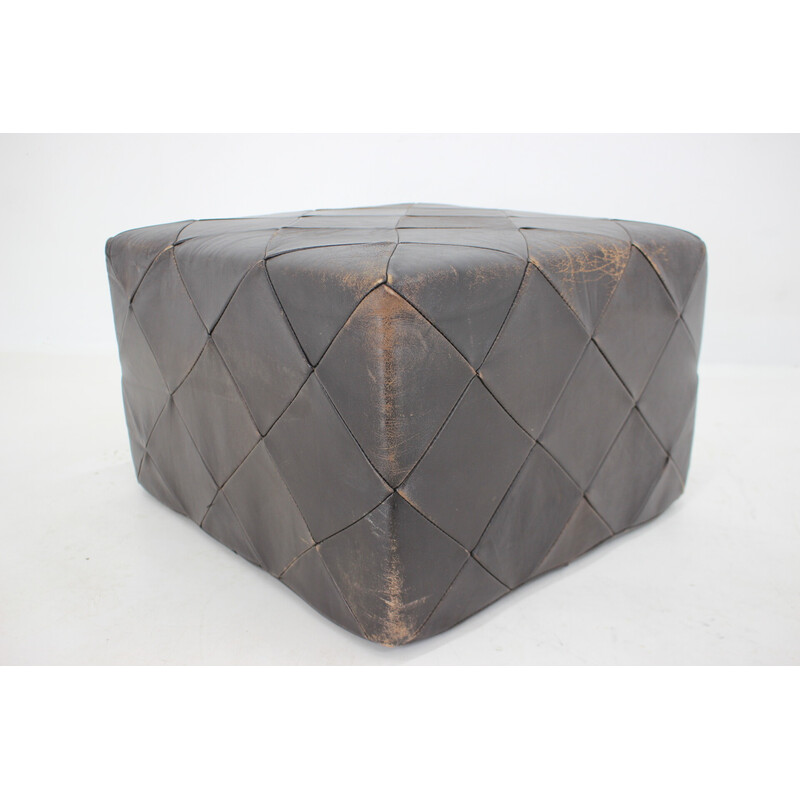 Vintage leather pouf, Germany 1980s