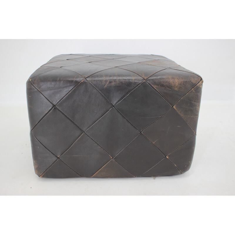 Vintage leather pouf, Germany 1980s