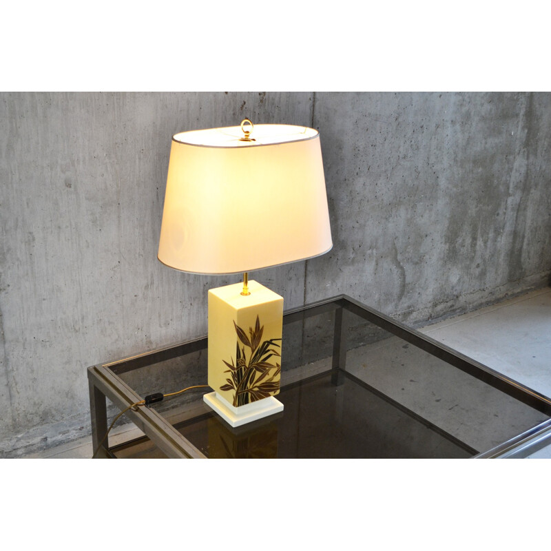 Mid century Belgian ceramic table lamp with palm leaf detail - 1960s