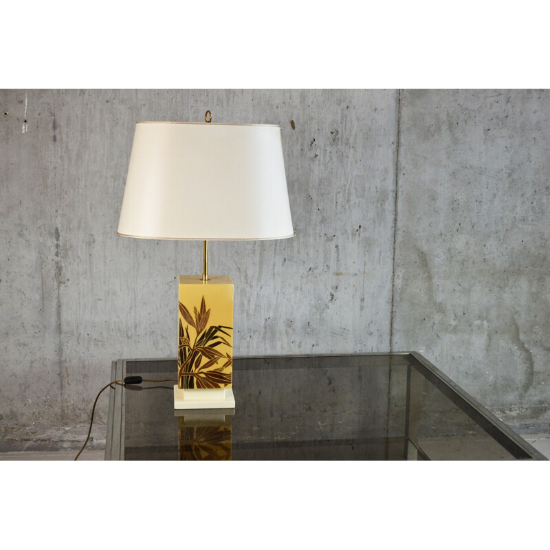 Mid century Belgian ceramic table lamp with palm leaf detail - 1960s