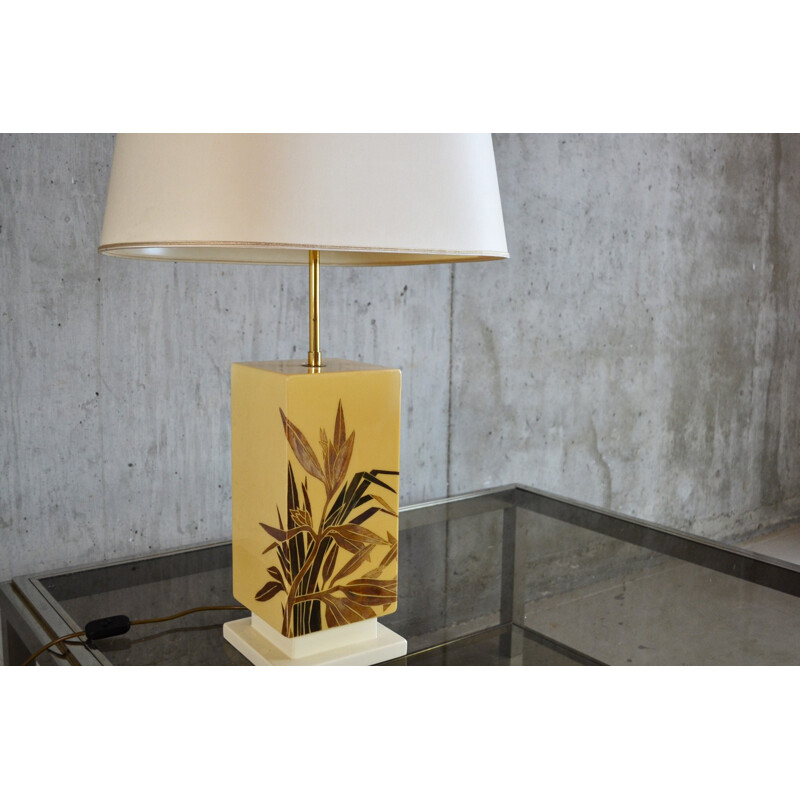 Mid century Belgian ceramic table lamp with palm leaf detail - 1960s