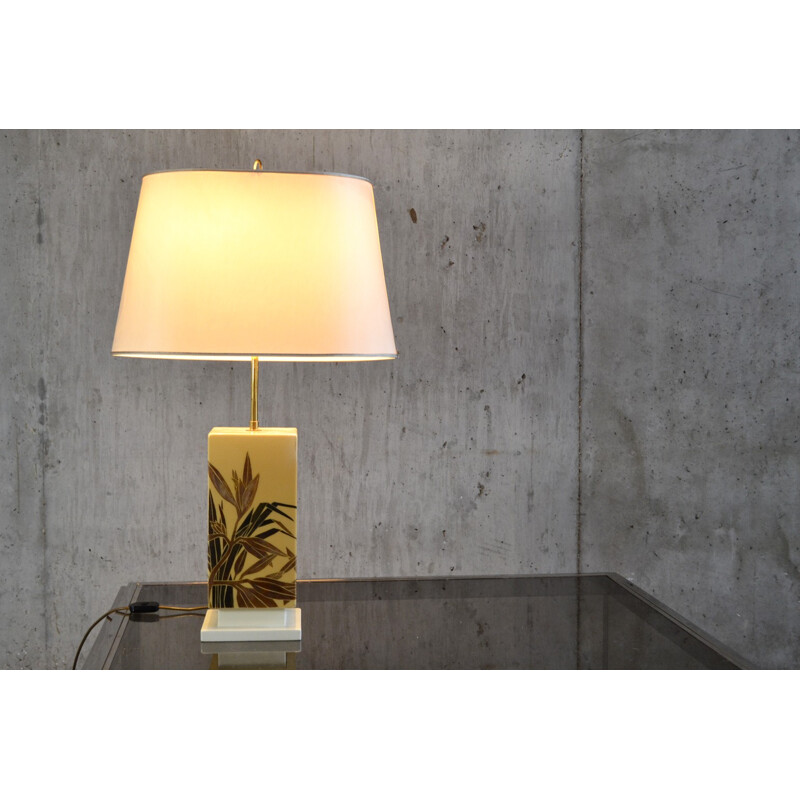 Lampe céramique belge vintage avec une feuille de palmier en motif  - 1960