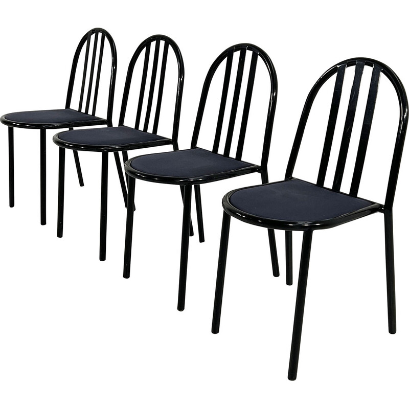 Ensemble de 4 chaises vintage n222 en métal et tissu par Robert Mallet-Stevens pour Pallucco, 1980