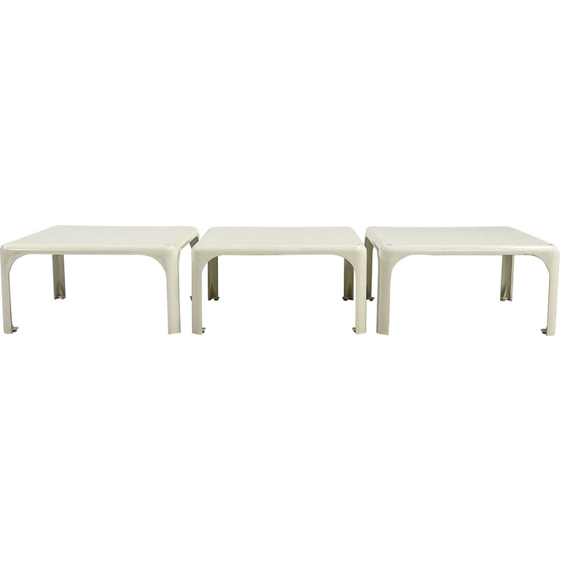 Set of 3 vintage Demetrio 45 stacking tables in white plastic by Vico Magistretti for Artemide, 1970s