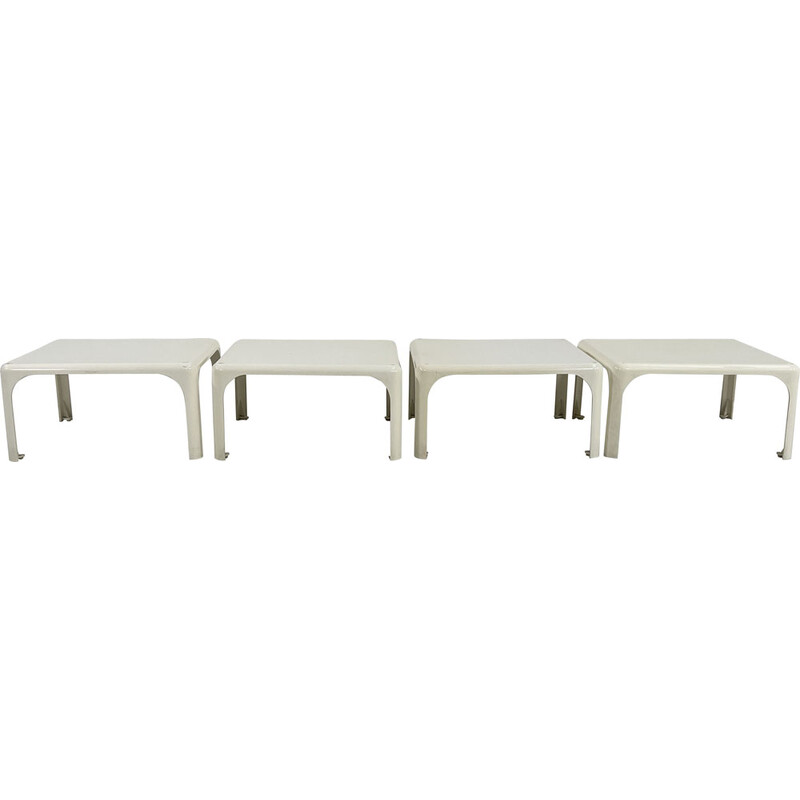 Ensemble de 4 tables empliables vintage Demetrio 45 en plastique blanc par Vico Magistretti pour Artemide, 1970