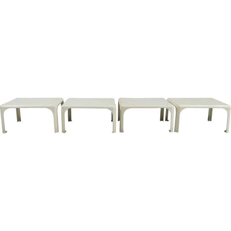 Set of 4 vintage Demetrio 45 stacking tables in white plastic by Vico Magistretti for Artemide, 1970s