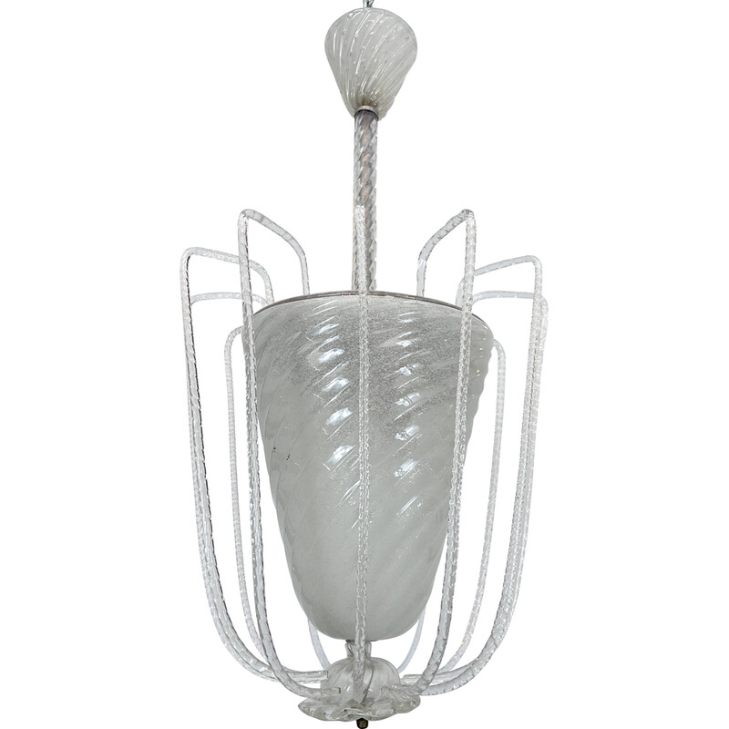 Vintage Art Deco chandelier in Murano glass by Venini, Italy 1940s