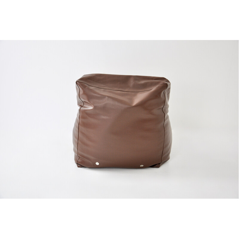 Set of 5 vintage brown leather poufs, Italy 1960s