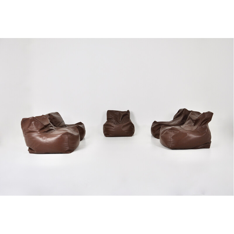 Set of 5 vintage brown leather poufs, Italy 1960s