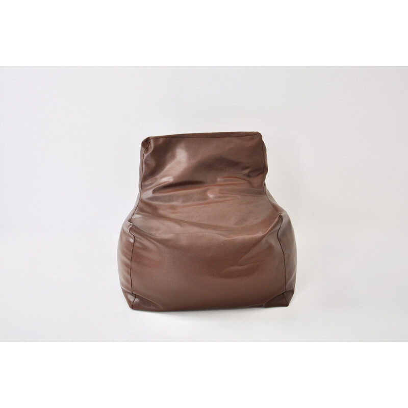 Set of 5 vintage brown leather poufs, Italy 1960s