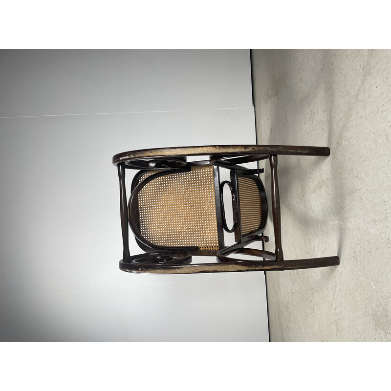 Vintage schommelstoel van gebogen hout en riet van Thonet, 1900