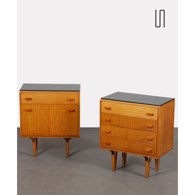 Pair of vintage night stands in wood and opaline for Novy Domov, 1970s