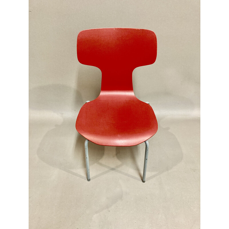 Juego de 6 sillas vintage de madera y metal de Arne Jacobsen para Fritz Hansen, 1960