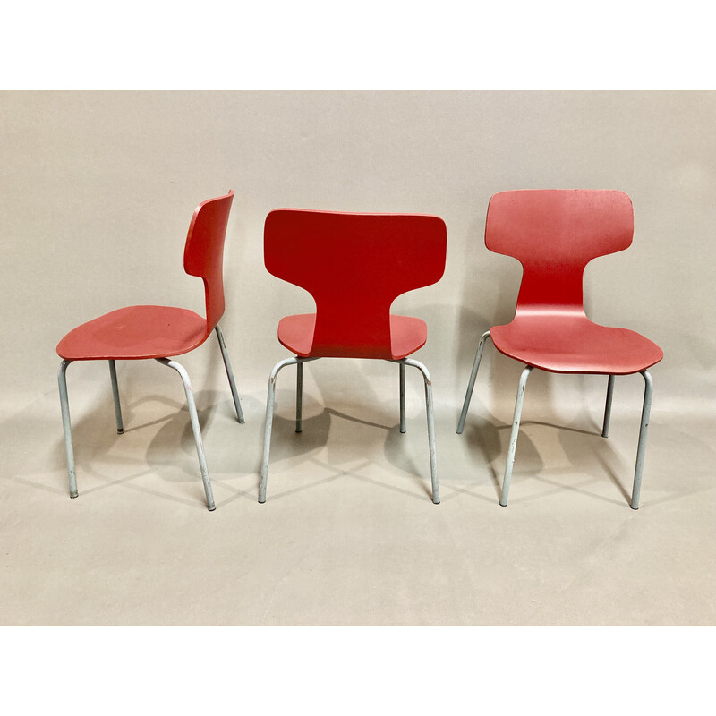 Juego de 6 sillas vintage de madera y metal de Arne Jacobsen para Fritz Hansen, 1960
